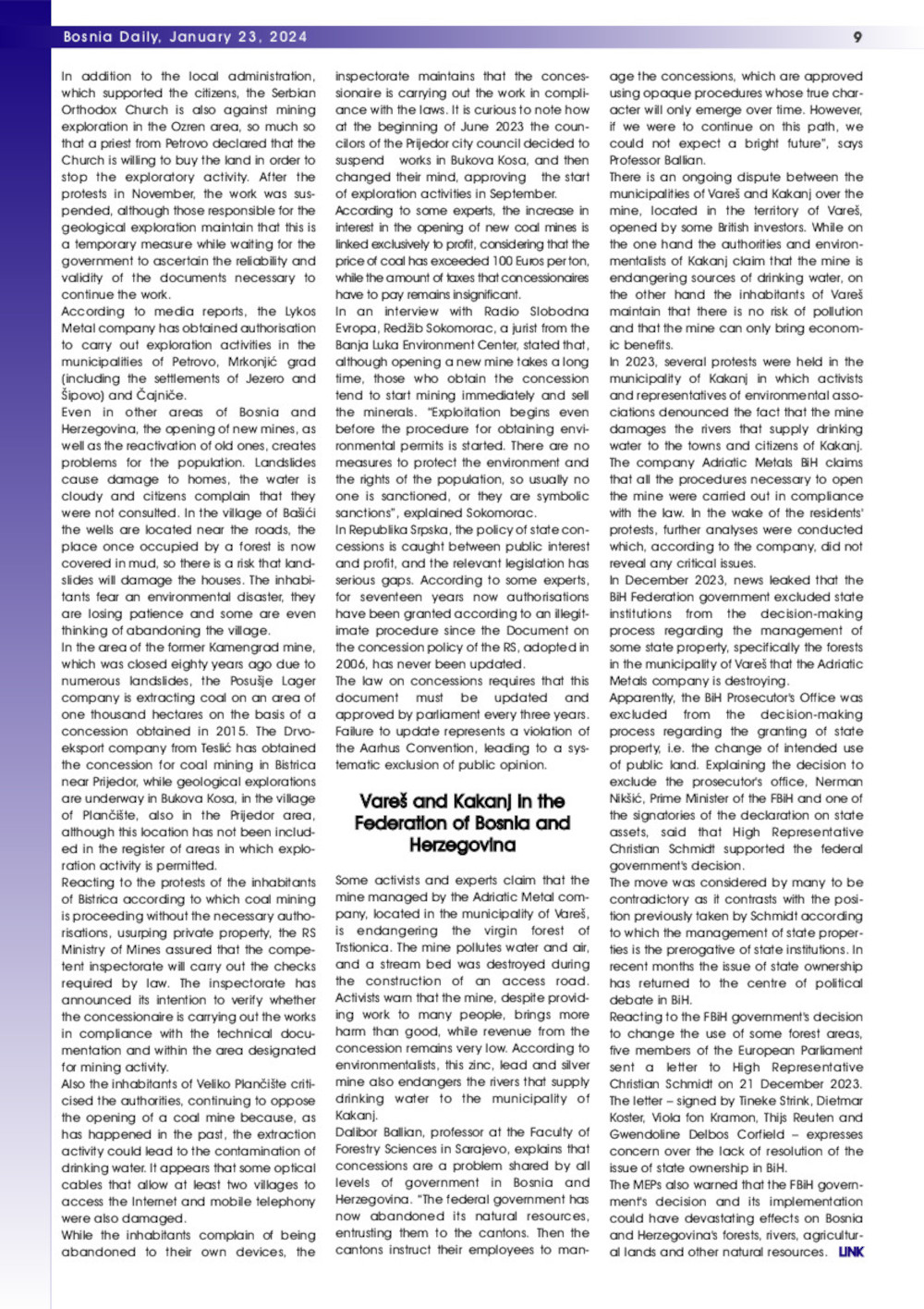 23.01.2024_Bosnia Daily_Ripreso Darko Kurić_BiH ancora polemiche sulla riforma elettorale_pag9